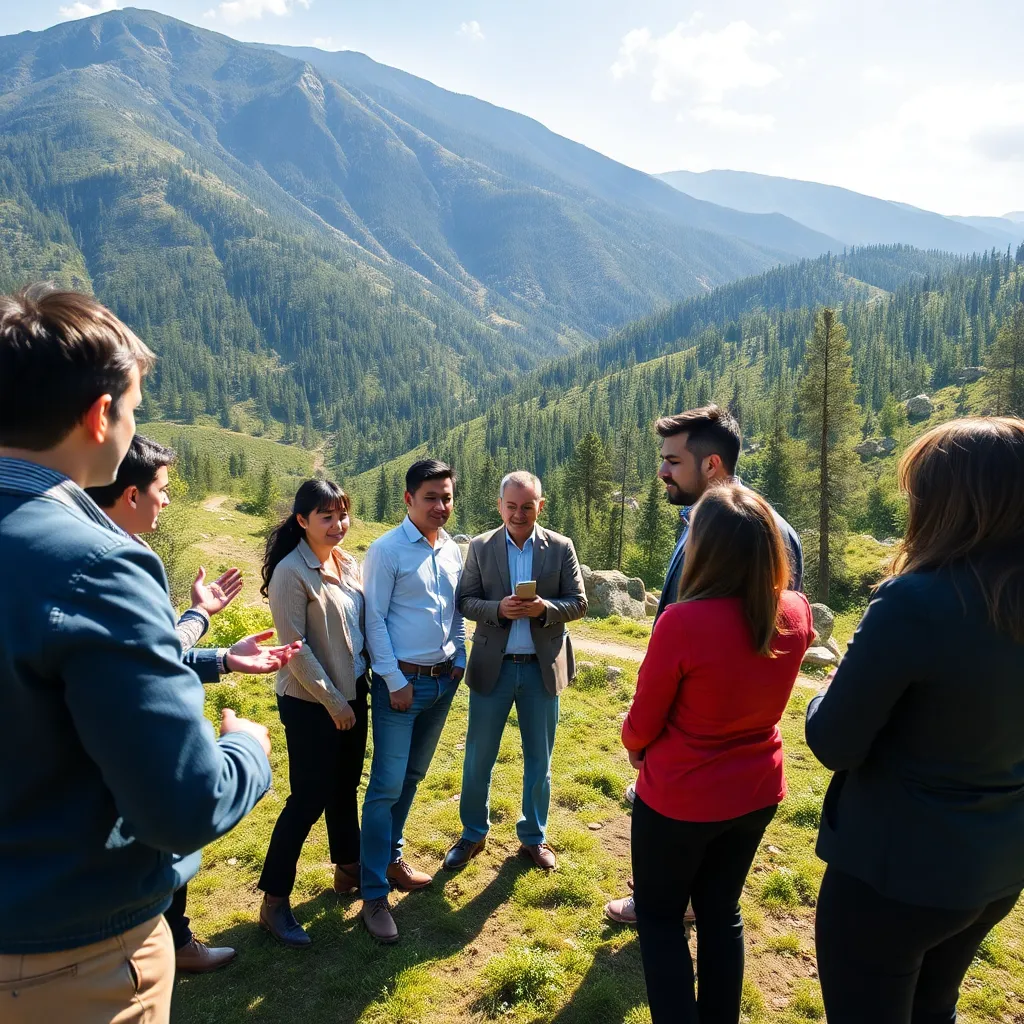 Команда сотрудников участвует в тимбилдинге на природе в горах Алматы