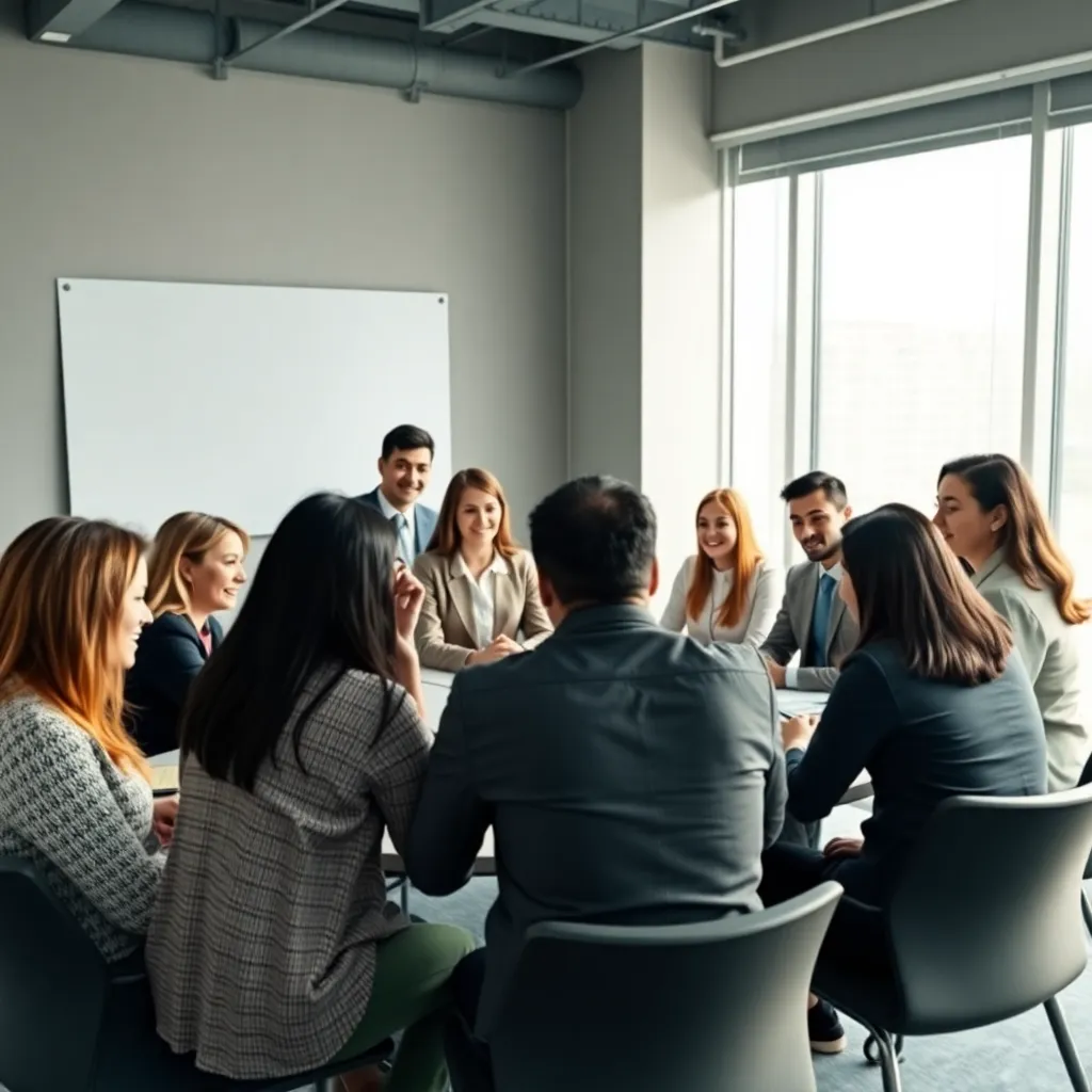 Многонациональная команда сотрудников на встрече в современном офисе в Нур-Султане