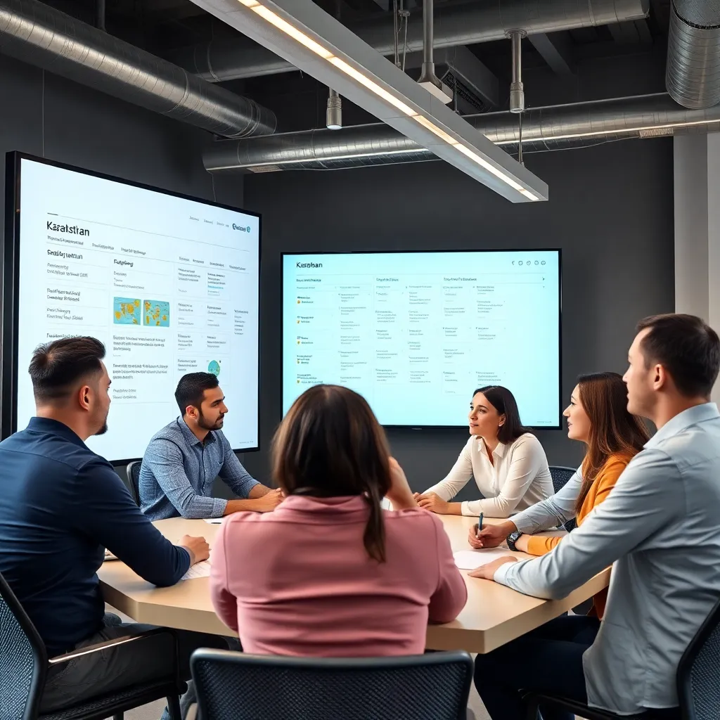 Лидер проводит командное совещание в казахстанском офисе
