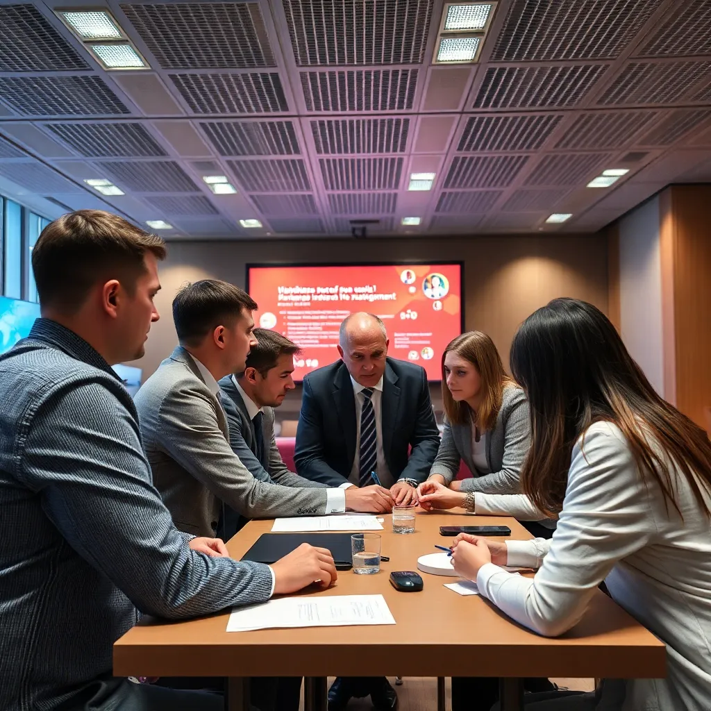 Лидер команды проводит совещание в казахстанской компании